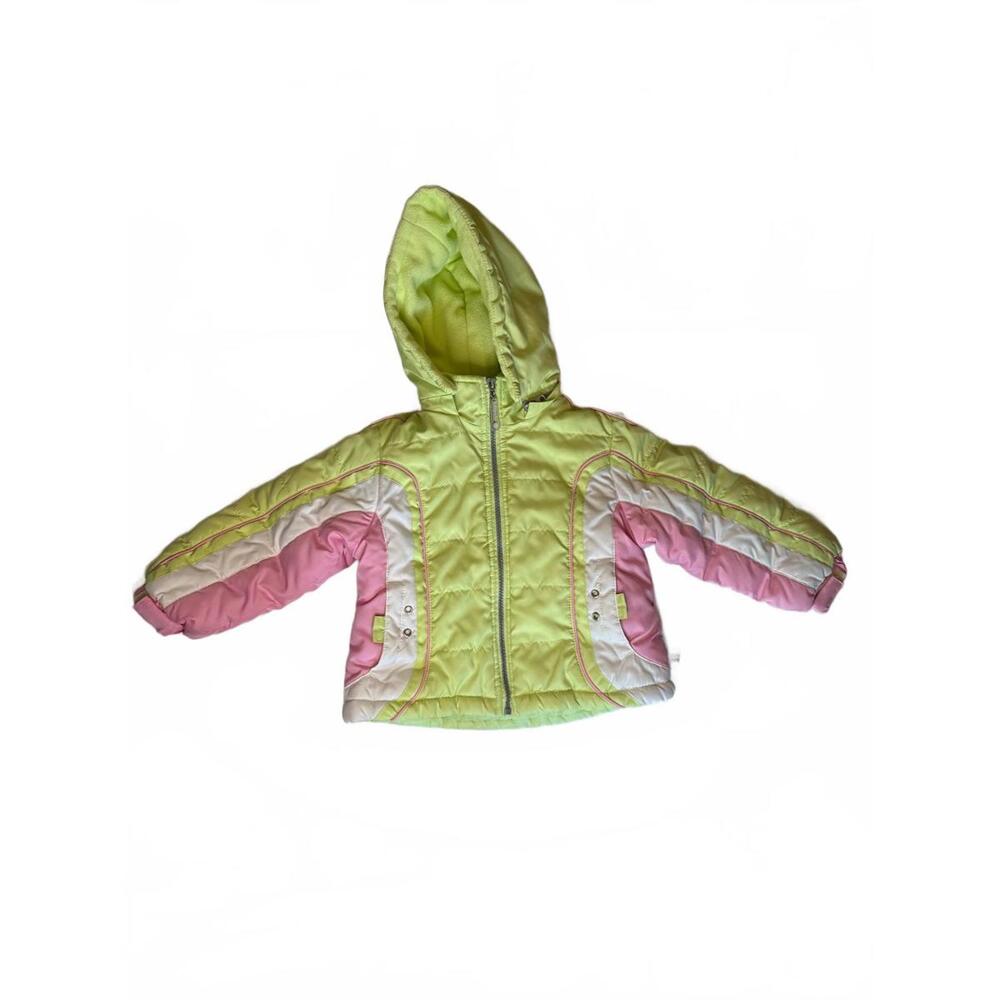 2T Girls' Rothschild Hooded Winter Jacket - Light Green and Pink